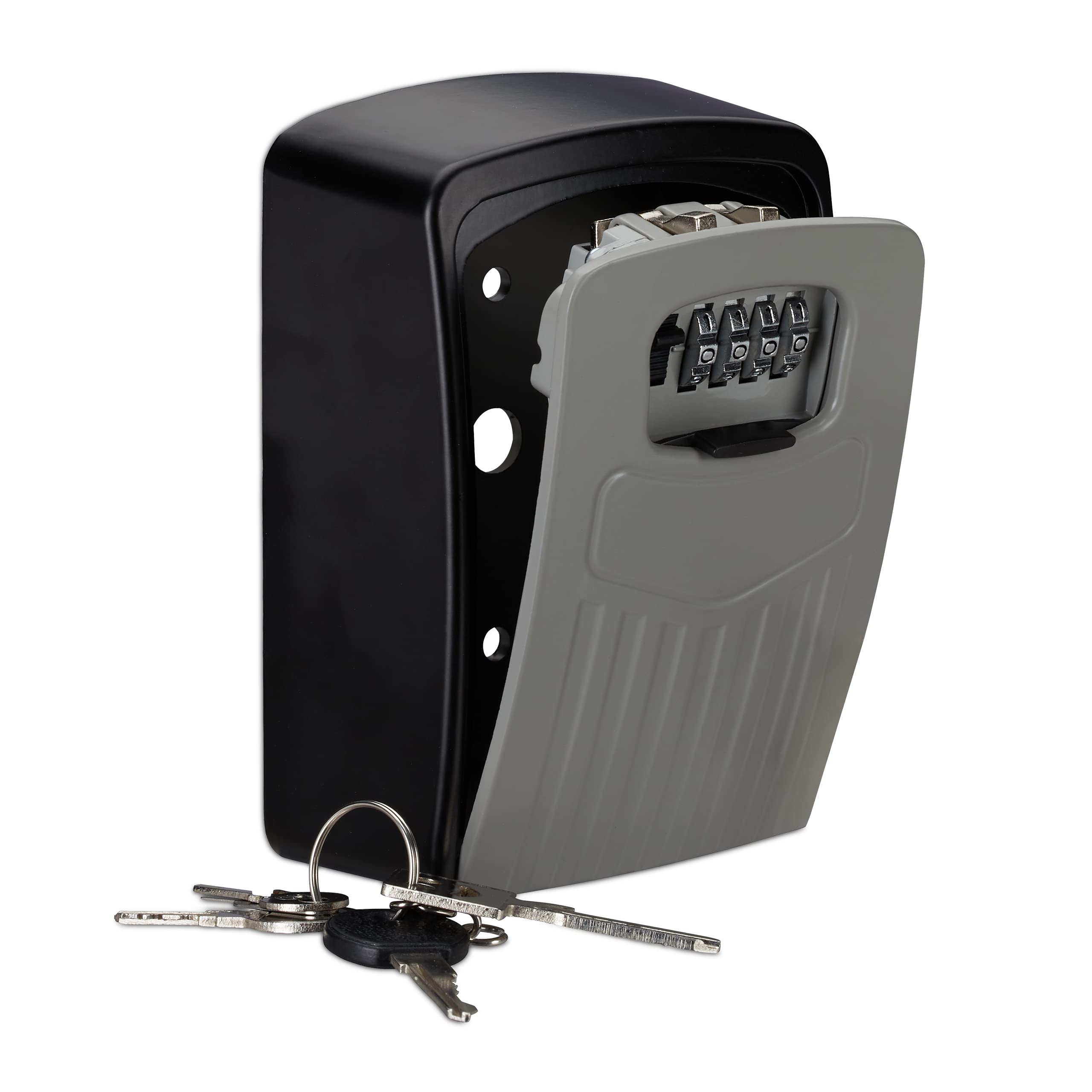 Relaxdays Safe, 4 Digit Combination Lock, Large Wall-mounted Lockbox For Keys, HWD 14.5 x 10.5 x 5 cm, Black/Grey, Aluminium