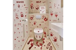 FENKYSOIX Bloody Footprints Floor Stickers Halloween Window Clings Stickers Scary Bloody Handprint Footprint Stickers Decorations Halloween Wall Decals with Tools Halloween Decorations Indoor Scary