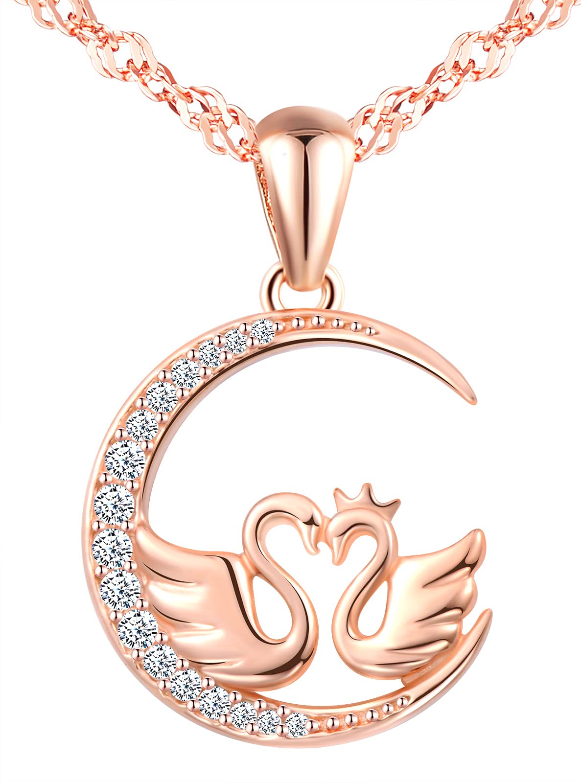 MicVivien 925 Sterling Silver Necklace for Women Girls, Swans Moon Pendant "I love you to the moon and back" Necklace with Sparkle Cubic Zirconia for Mum Girlfriend Wife Friends