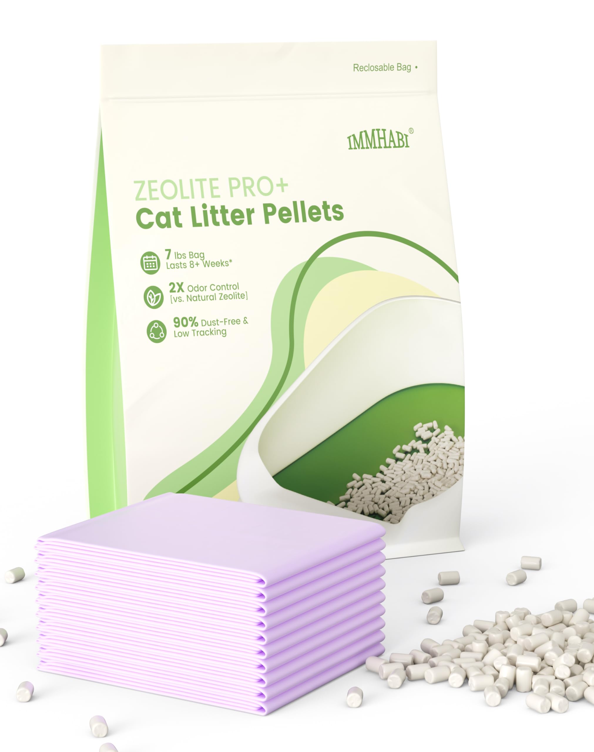View 1 of *ONLY 7* Enhanced Zeolite Cat Litter Pellets 7lbs & Cat Pee Pads 10 Count - Refill for Dual-Layer Litter Box Systems | Premium Stainless Steel Shifting Tray