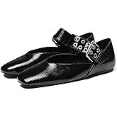 Attiposh Ballet Flats for Women Square Toe Ballerina Flats Buckle Strap Leopard Print Flats Casual Dress Mary Janes Comfortable Dressy Shoes