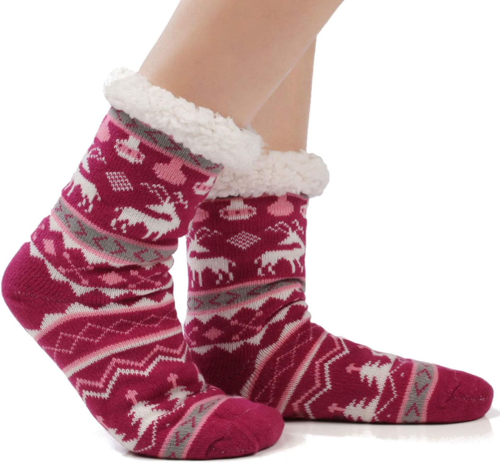 Warm Fleece Lined Winter Soft Slipper Socks Christmas With Non Slip Men's Women