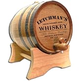 Personalized 1 Liter Charred American Oak Aging Barrel &amp; Liquor Dispenser | Home Distilling Kit With Wood Stand, Bung &amp; Spigot, 1L Mini Whiskey Barrel Keg for Aging Bourbon, Rum, Wine &amp; Cocktails