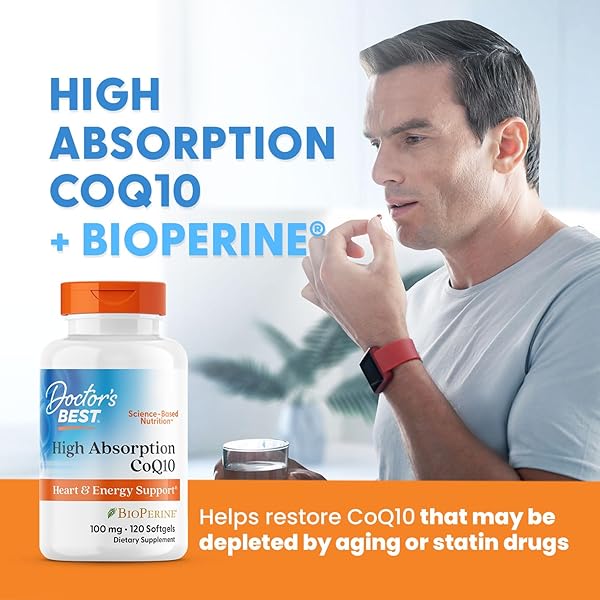 DOCTOR’S BEST HIGH ABSORPTION COQ10 WITH BIOPERINE, GLUTEN FREE, NATURALLY FERMENTED, HEART HEALTH, ENERGY PRODUCTION, 100 MG, 120 COUNT