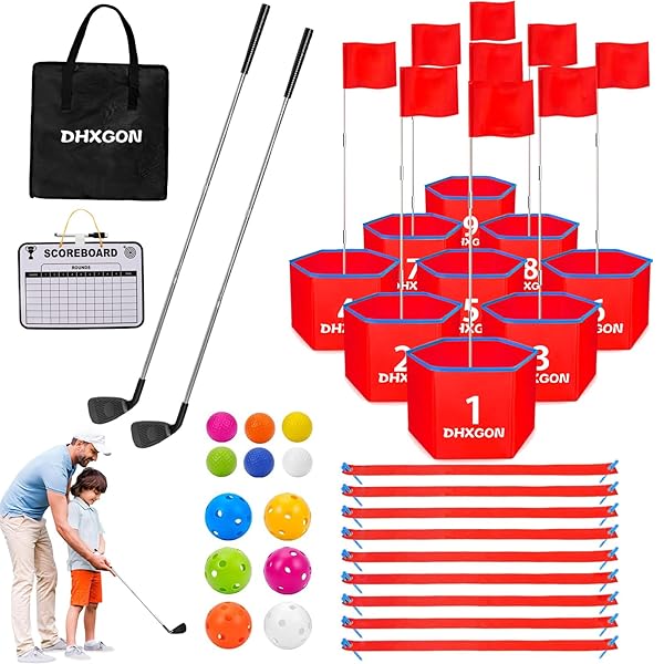 DHXGON BACKYARD GOLF GAME WITH 2 CLUBS, PORTABLE...