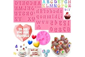 ELINKA 4pcs Letter Molds for Chocolate Covered Strawberries,Silicone Uppercase Lowercase Alphabet Number Fondant Mold for Making Candy,Gummy Biscuit,Ice Cube Tray,Cake Decorations