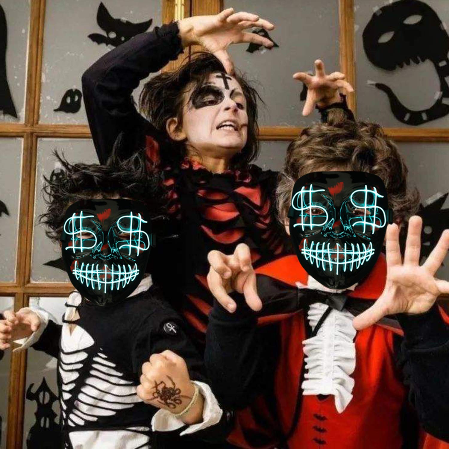 B bangcool LED Light Up Scary Mask, LED Mask Scary Face Fashion Alien Halloween Cosplay Light Up Mask for Kids & Adult