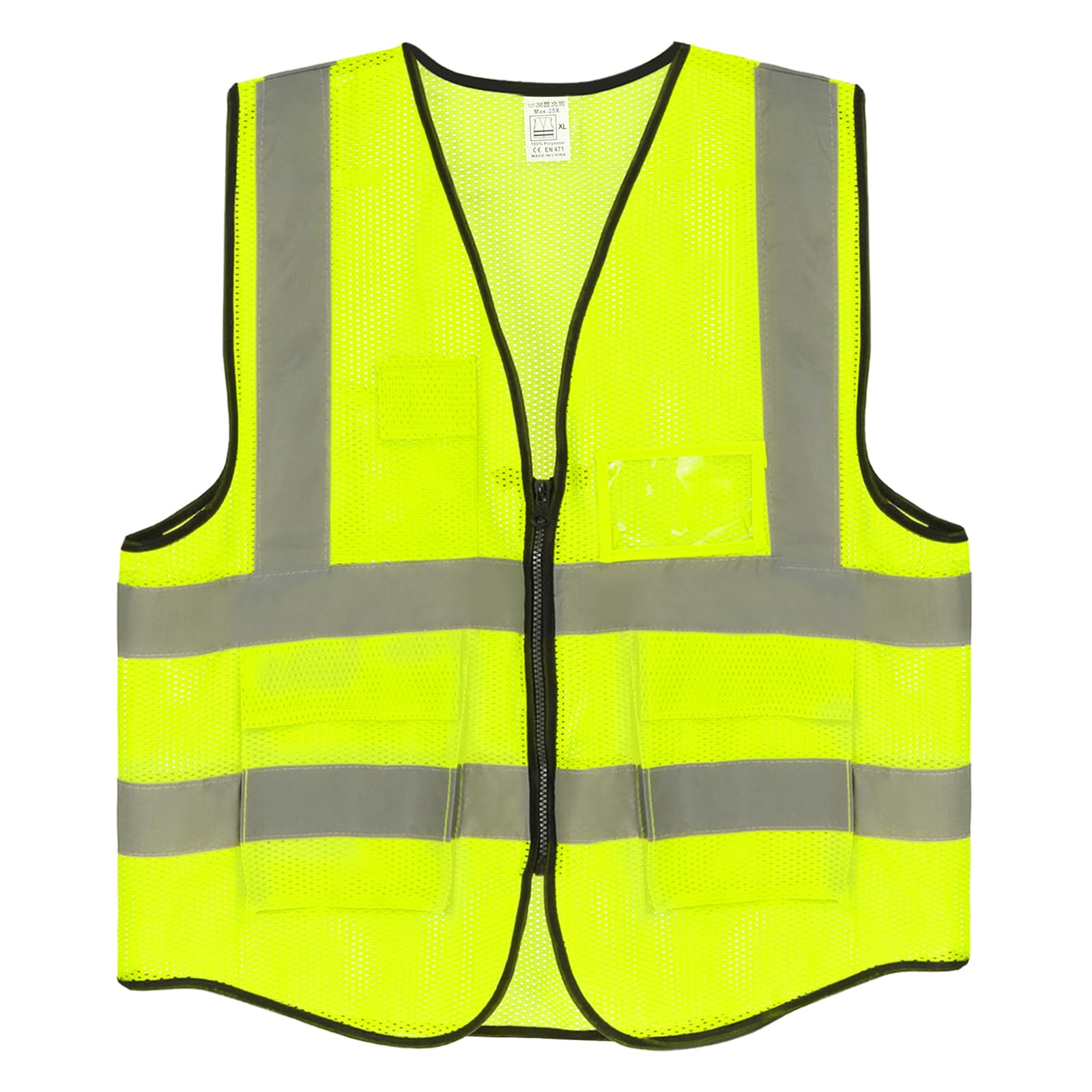 PATIKIL Reflective Safety Vest, X-Large High Visibility Security Vest with 4 Front Pocket Zipper for Men Women Work, Green
