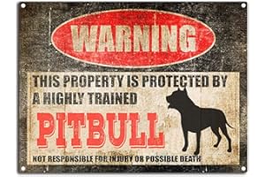 Retro Pitbull Metal Tin Sign,Warning This Property is Protected by a Highly Trained Pitbull,Funny Aluminum Outdoor Warning Si