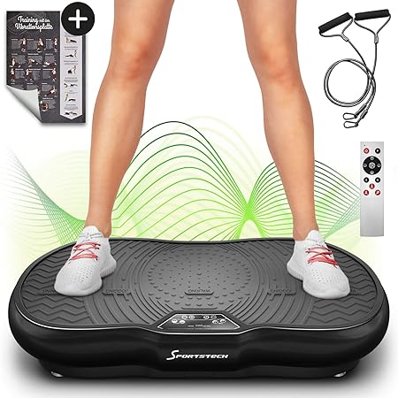 Sportstech Vibrationsplatte VP200 mit Bluetooth, innovativer Oszillationstechnologie für zu Hause, inkl. Poster + Trainingsbä