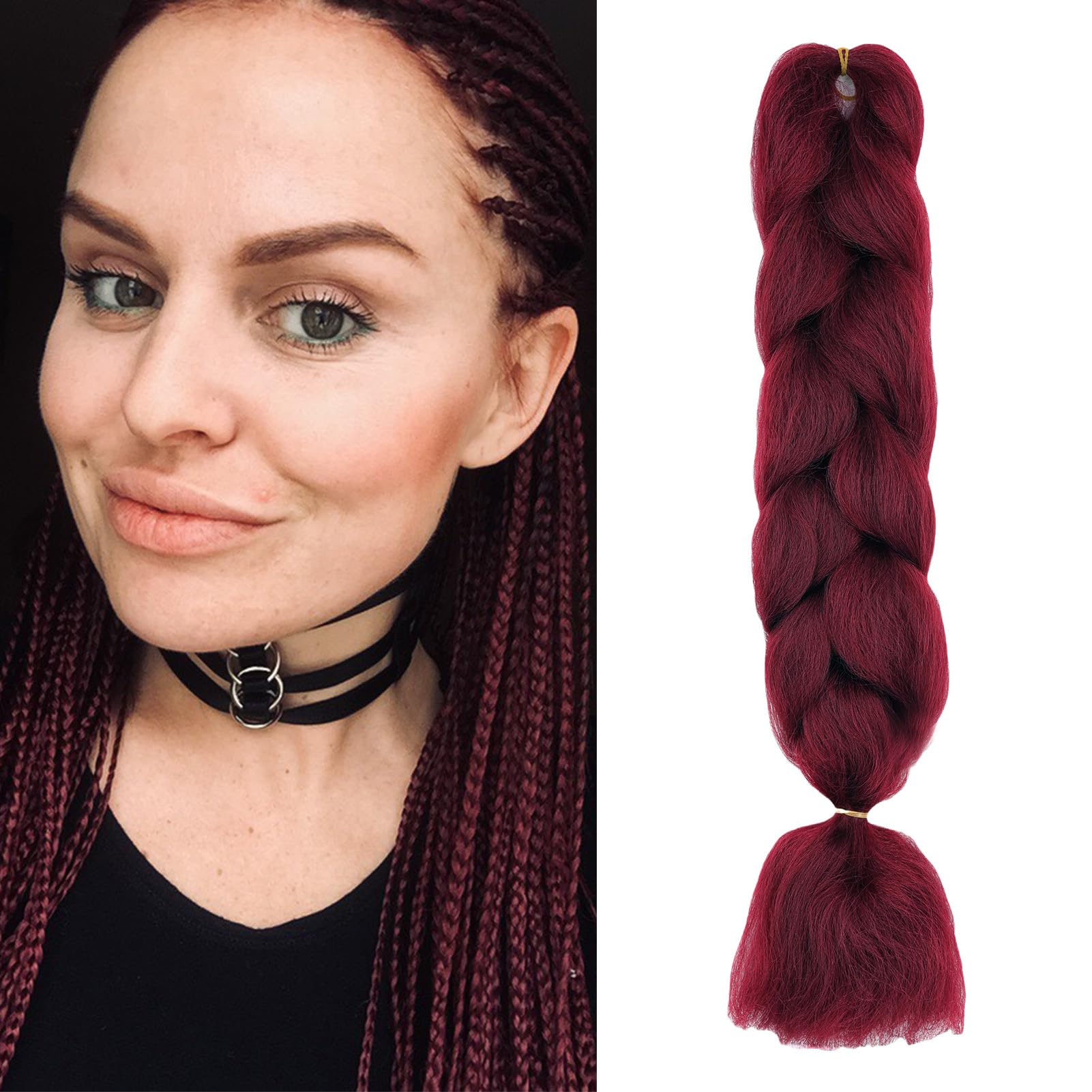 Dcbaboo Red Hair Extensions for Braiding Jumbo Braiding Hair Extension 1pack 24inch Synthetic Hair Kanekalon Ombre Braids Extensions Hair Afro Crochet Twist Box Braids 100g, Wine Red
