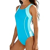 WIQI Girls Swimsuit Athletic Competition Color Block Bathing Suit One Piece Sporty Quick Dry Girls' Swimwear 9-16Y