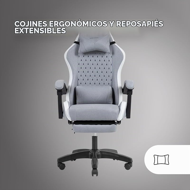 MGC-X, cadeira ergonómica para jogos, tecido respirável, encosto reclinável e altura ajustável, apoios de braço dinâmicos, almofada cervical e lombar, cadeira de escritório com apoio para os pés extensível, branca