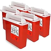 Oakridge Products Sharps Container for Home Use and Professional 5 Quart (5-Pack), Biohazard Needle and Syringe Disposal, Mailbox Style Lid, CDC Certified