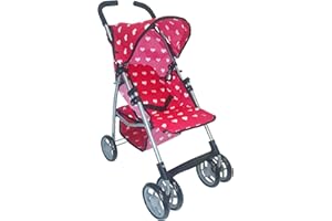 THE NEW YORK DOLL COLLECTION Baby Doll Stroller for Toddler Girls & Big Kids up to 8 Years Old | 28” Baby Stroller for Dolls, Toy Baby Stroller with Cute Pink Hearts Pattern, Storage Basket, Canopy, Handle Grips, Swivel Wheels