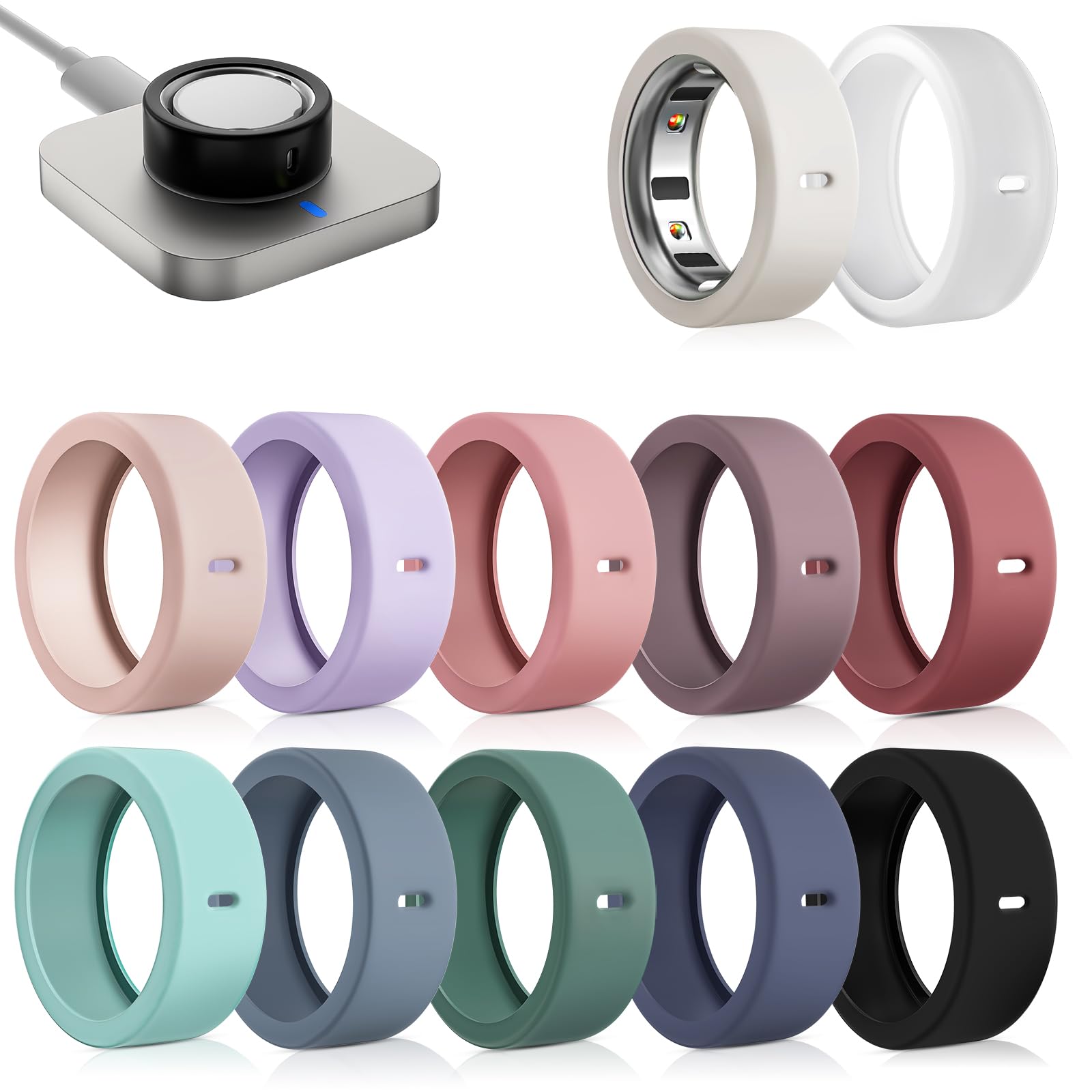 Photo 1 of 12 Pack Ultra-Thin Ring Protector Compatible with Oura Ring Gen 4/4 Ceramic/Oura Ring Gen 3, Silicone Oura Ring Cover Working Out Accessories Men Women, Direct Charging with Cover-M for 8 9 10 11