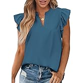 Zenlonr Womens Summer Tops 2026 Casual V Neck Ruffle Cap Sleeve Blouse Shirts Solid Color Tunic Tops