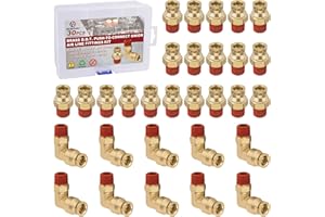 Boeray 3/8” Quick Push to Connect Fittings Brass Male Straight and Elbow Combination DOT Approved 3/8" Tube OD x 1/4" NPT Thread Air Brake Line Adapter Air Suspension Kit Air Hose Repair Kit 30pcs