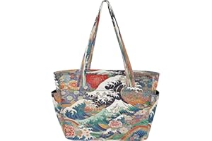 Flradish Vibrant Japanese Pattern Tote Bag for Women,15.6 Inch Compartments Laptop Tote Bag Quilted with Zipper Lightweight T