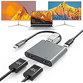 USB C to Dual HDTV Adapter, Fophmo 4K@60Hz HDTV Splitter Extend Display for Dual Monitors, macOS Only Allows Mirror Mode, Windows Allows Multi-Monitor Display 3 Separate Screens for 100W PD,USB-A Port