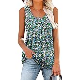 onlypuff Womens Tank Tops Sleeveless Pleated Crew Neck Shirts Dressy Casual Work Cami Blouse