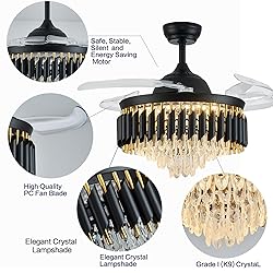 48" Dimmable Fandelier Crystal Ceiling Fans with