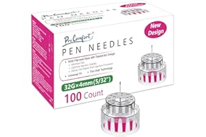Pro Comfort Insulin Pen Needle 32G 4mm (5/32"), Wide Flat -seat Base, 100 Count, Diabetic Pen Needles for Injections Universal Fit with Most Diabetes Pens Comfortable