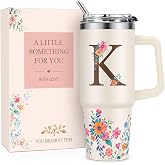 Personalized Gifts for Women, Custom Initial Gift Tumbler with Handle | Unique Christmas Birthday Gifts for Women Mom Wife Sister Friend Grandma Girlfriend Her, Monogram Stainless Steel Cup 30oz(K)