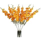 ICBOX 8pcs Delphinium Artificial Flowers 33.5in Long Stem Larkspur Fake Silk Flowers for Tall Vase Faux Flowers for Home Wedding Baby Shower Floral Arrangement Centerpiece Table Decorations (Orange)
