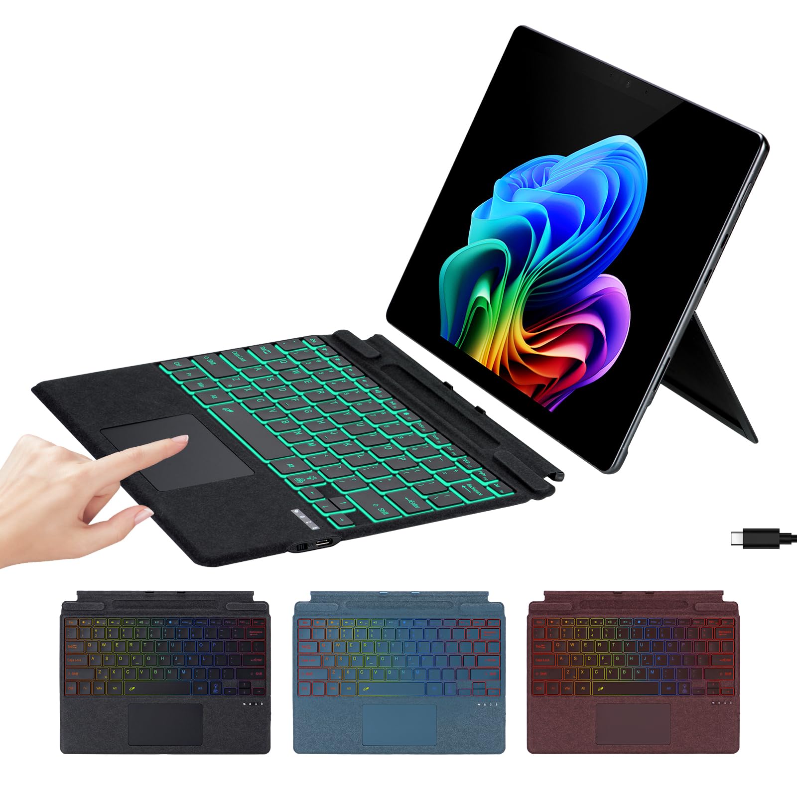 Photo 1 of Aulaiiex Microfiber Leather Keyboard for Surface Pro 11/10/9/8/X, Bluetooth Keyboard Type Cover with Palm Rejection Touchpad, Pen Holder, Type-C Charging, 7-Color Backlight for Microsoft Surface Pro