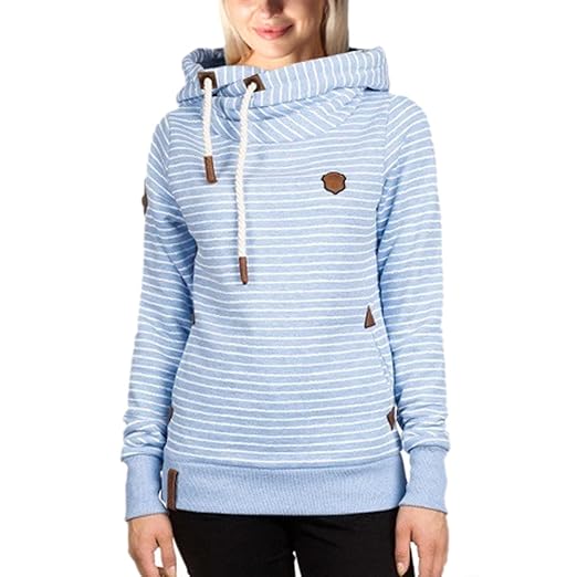 YunPeng Women's Striped Hoodies Slim Long Sleeve Drawstring Pullover Sweatshirts