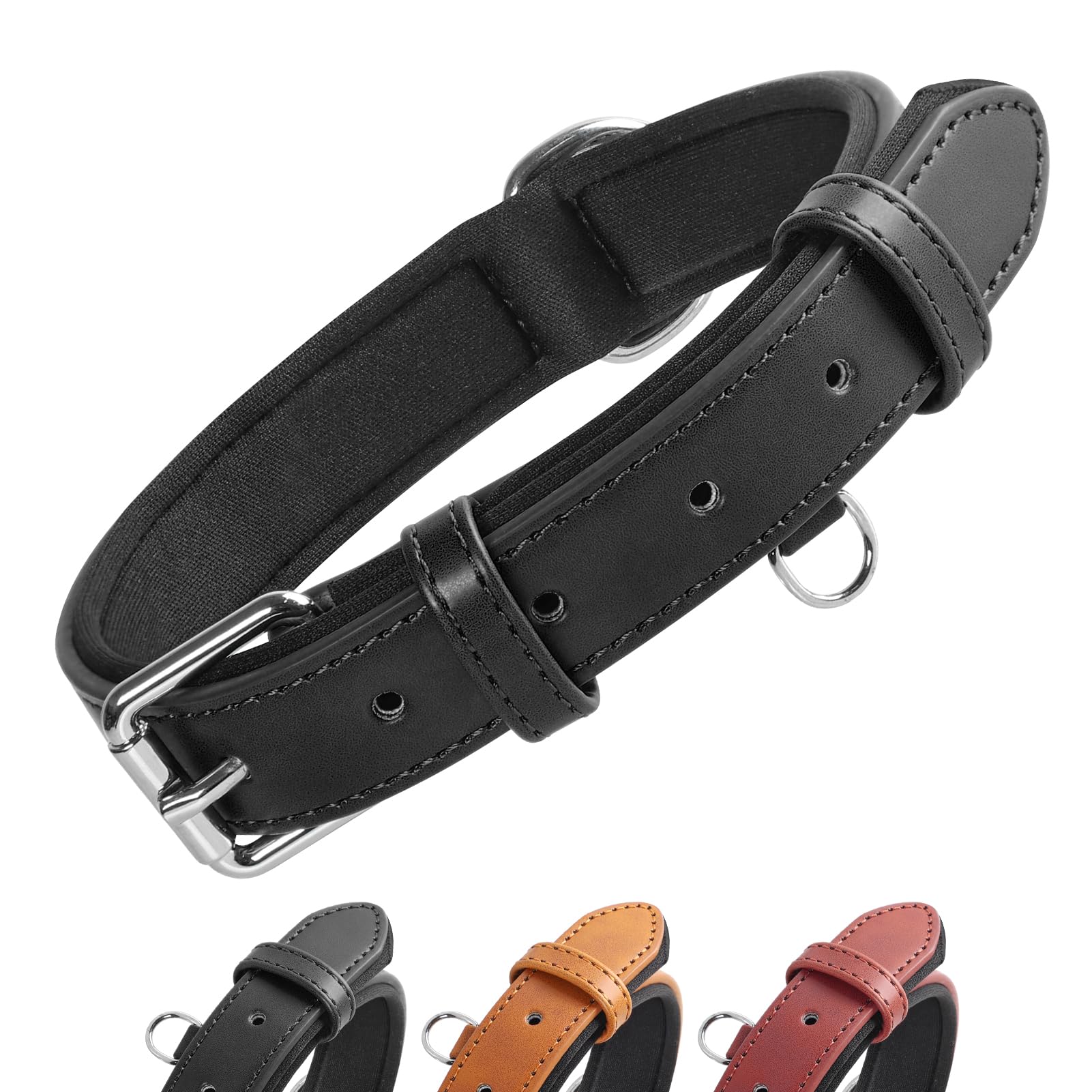 Grand Line Leather Collar, Wider and Thicker Durable with Soft Padded, Adjustable for Small to Large Cats and Dogs (Black, S)