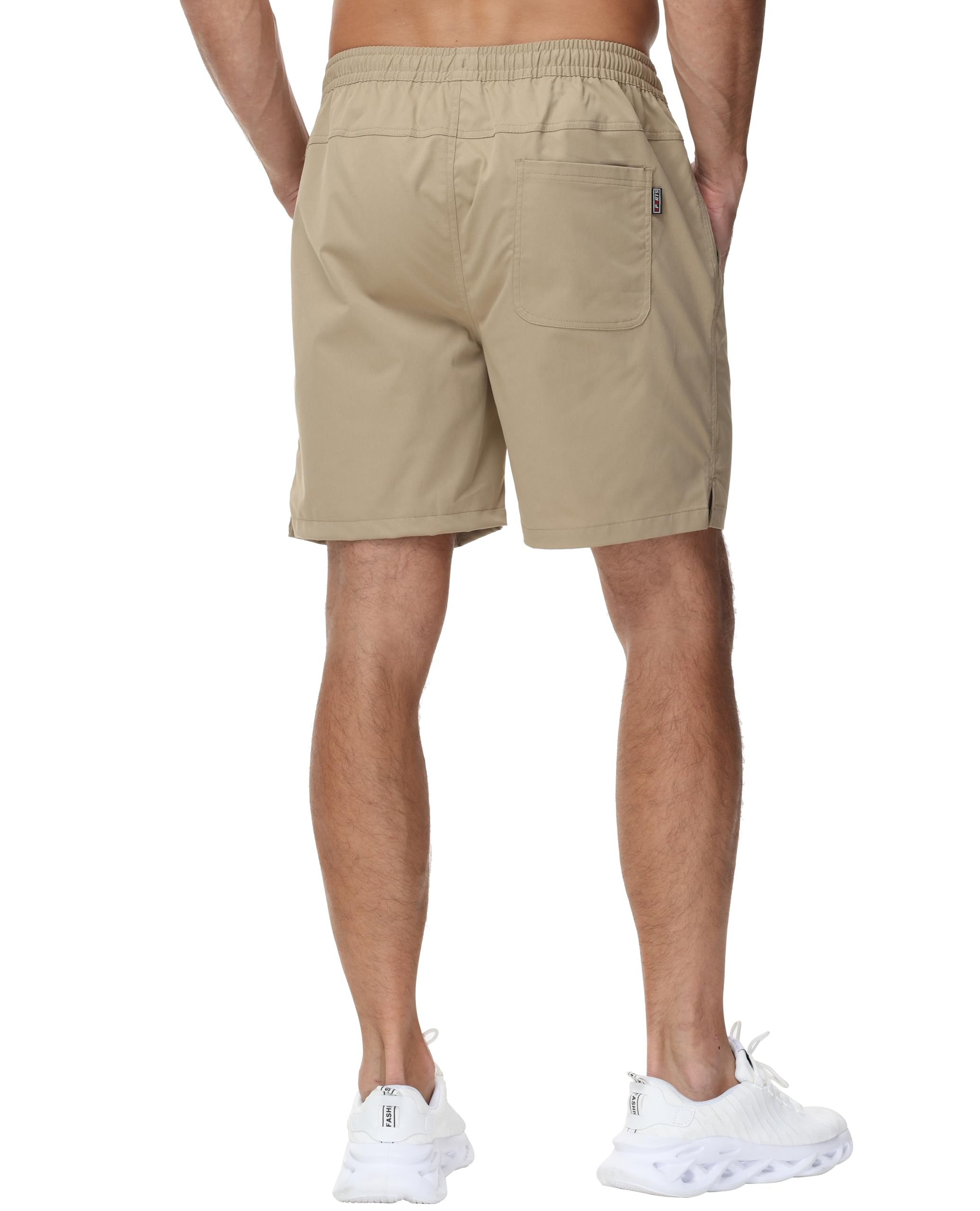 YuKaiChen Lässige Shorts Herren Kurze Hosen Sommer Klassische Twill Tunnelzug Stretch Elastische Taille mit Reißverschlusstaschen Größe L Khaki 3
