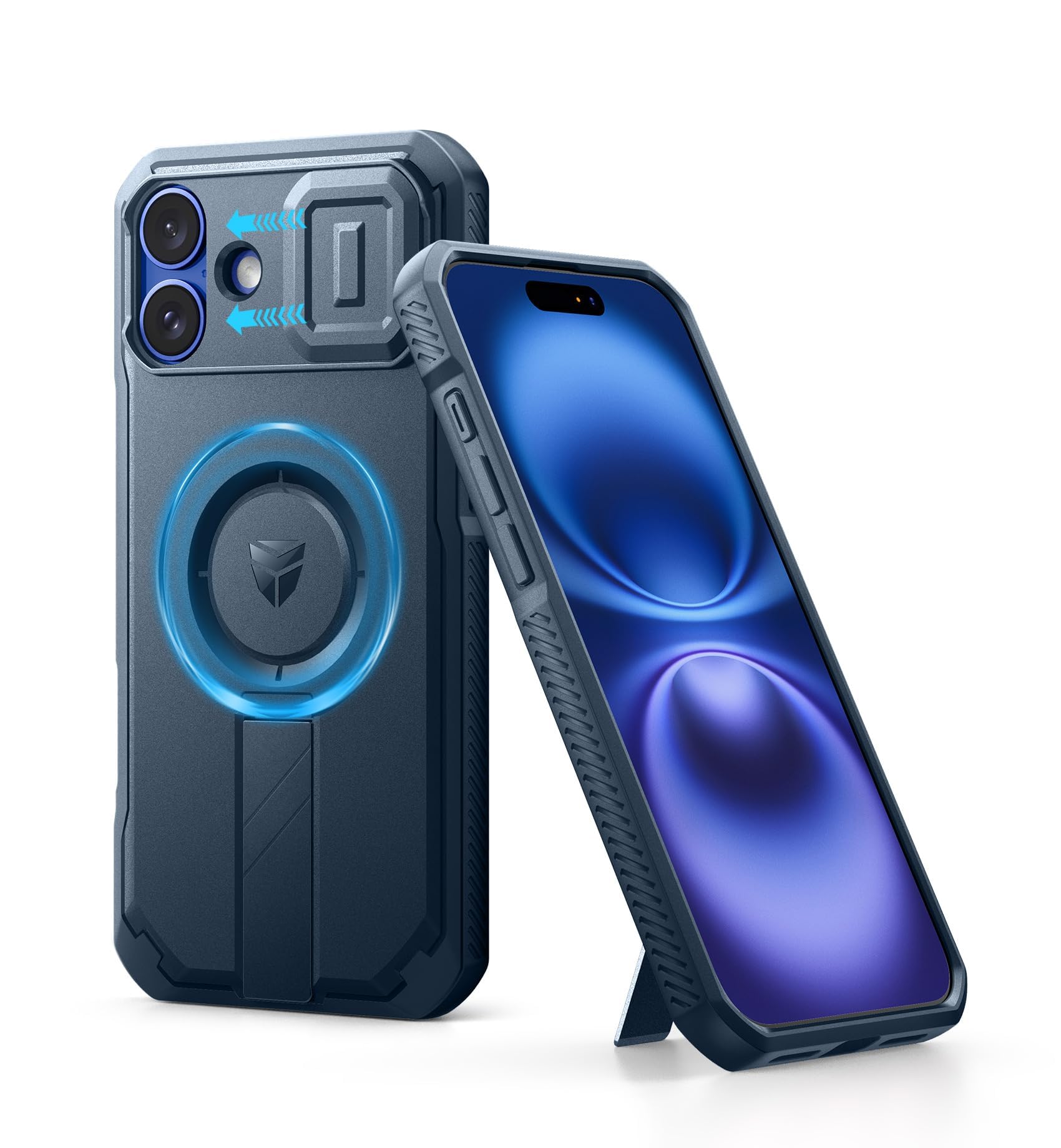 Dexnor for iPhone 16 Plus Case with Slide Camera Cover & Adjustable Kickstand, Magnetic Rugged Shockproof Bumper Cases Heavy-Duty Mangetic Protective Cover,Navy Blue