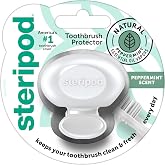 Steripod Clip-On Toothbrush Protector, Peppermint Scent, 1 Count | Natural Essential Oil Vapors, Keeps Toothbrush Clean, Fits Most Manual and Electric Brushes, Travel-Ready, Made without BPA