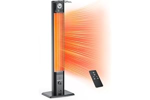 Cozzyben Electric Outdoor Heater, 42in Infrared Patio Heater with Remote, 9 Heat Levels, 9H Timers, Tip-over & Overheating Protection, IP64 Waterproof, Tower Space Heater for Indoor, Porch, Garage