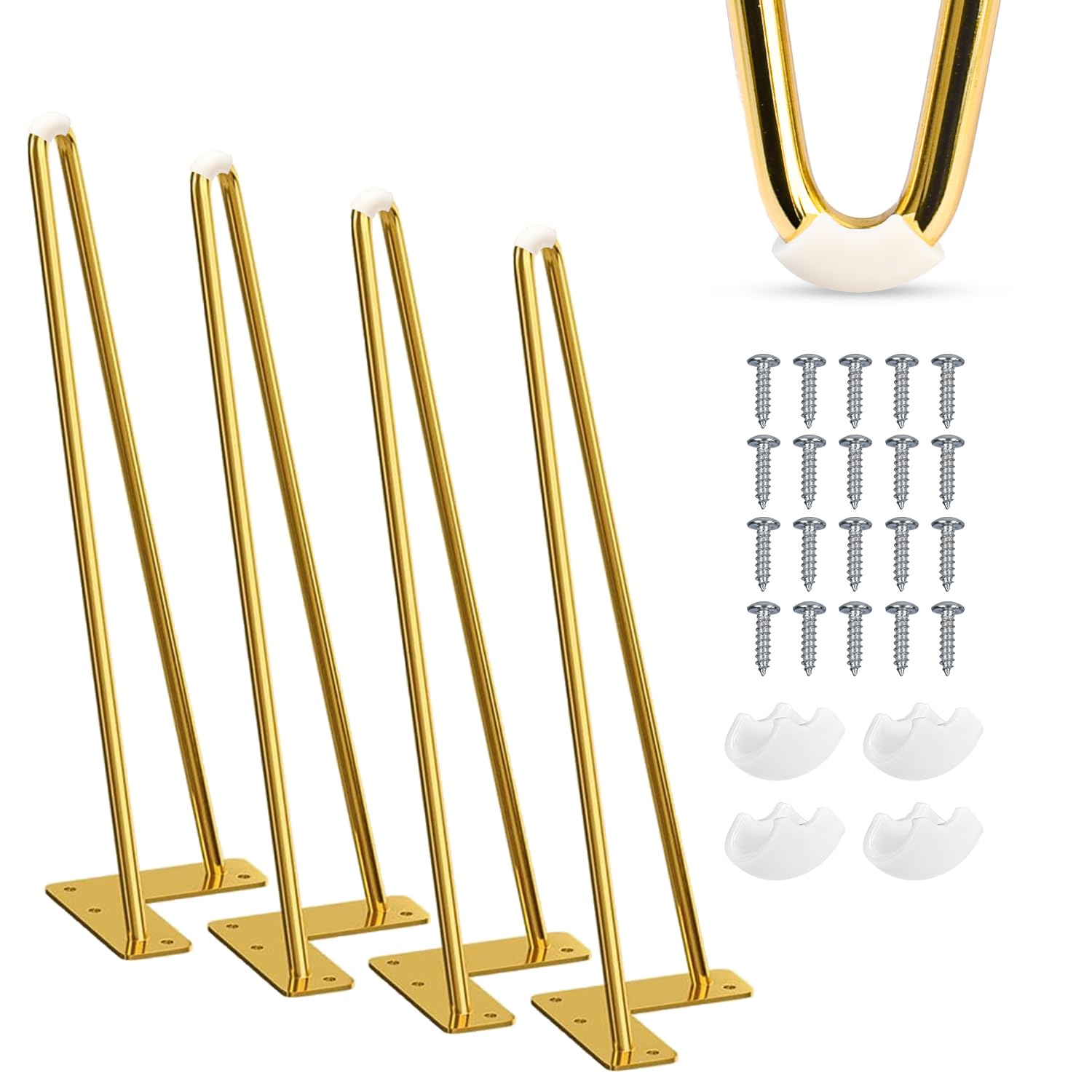 TCHOSUZ 6 Inch / 15cm Hairpin Legs, Set of 4 Metal Heavy Duty Furniture Legs with Rubber Floor Protectors & Screws for DIY Cabinet Sofa Couch Cabinet Chair Nightstand Gold