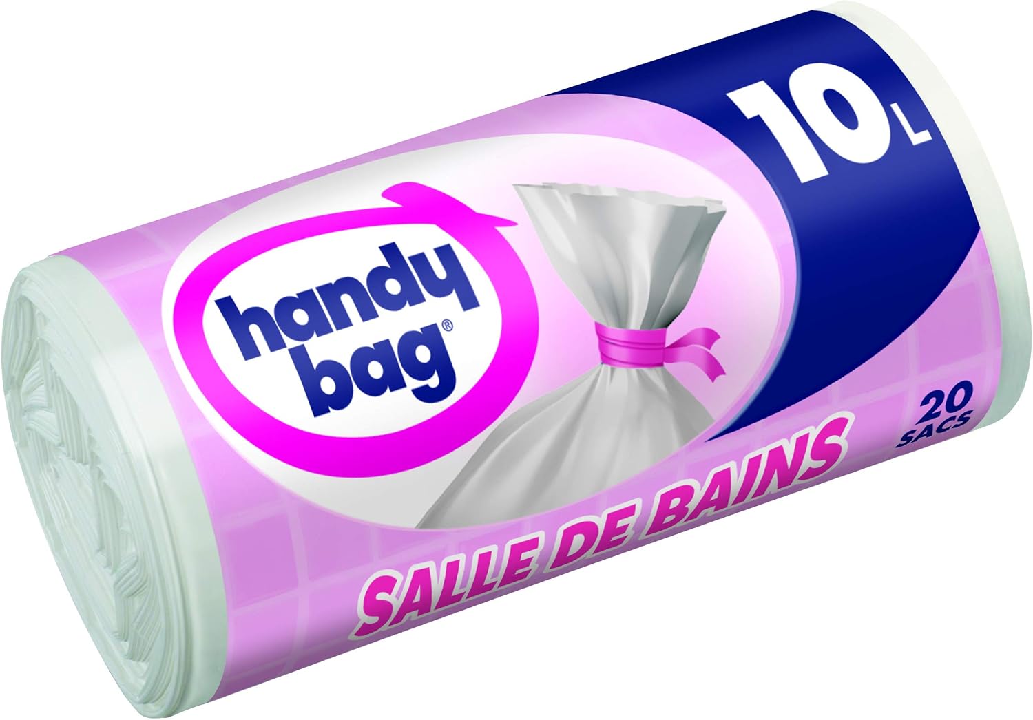 Handy Bag Handy Bag Roll of 20 Bin Liners 10 L for Bathroom, Airtight, Durable, Leak-proof, 34 x 40 cm, White