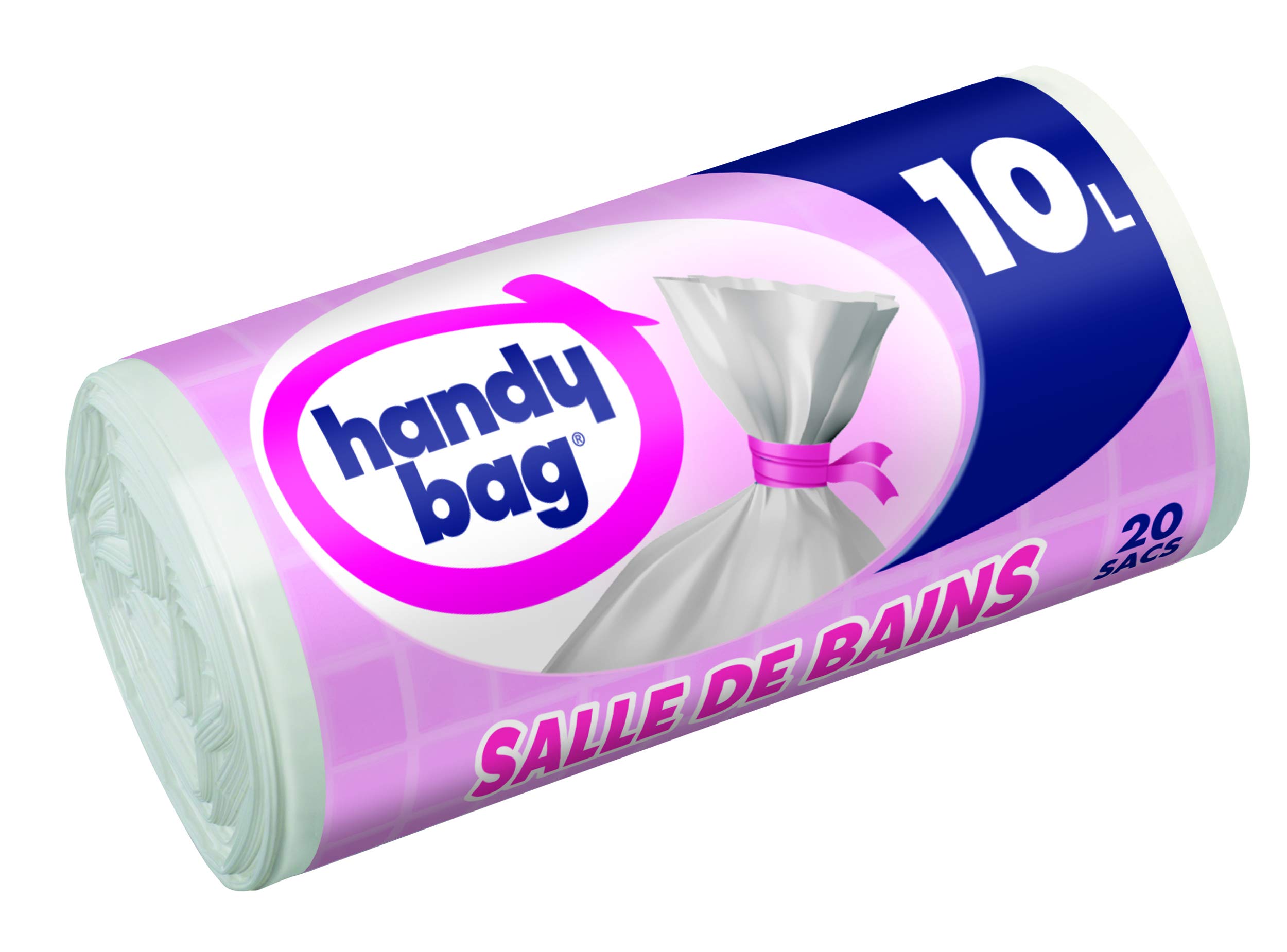Handy Bag Handy Bag Roll of 20 Bin Liners 10 L for Bathroom, Airtight, Durable, Leak-proof, 34 x 40 cm, White