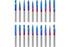 Hakkin 20 Pcs Carbide Rotary Burrs Set, End Mill CNC Router Bit, 1/8" Shank Nano Blue Coating Ball Nose End Mill, Double Cut Coat Rotary Drill for Die Grinder Woodworking, Engraving, Drilling, Carving