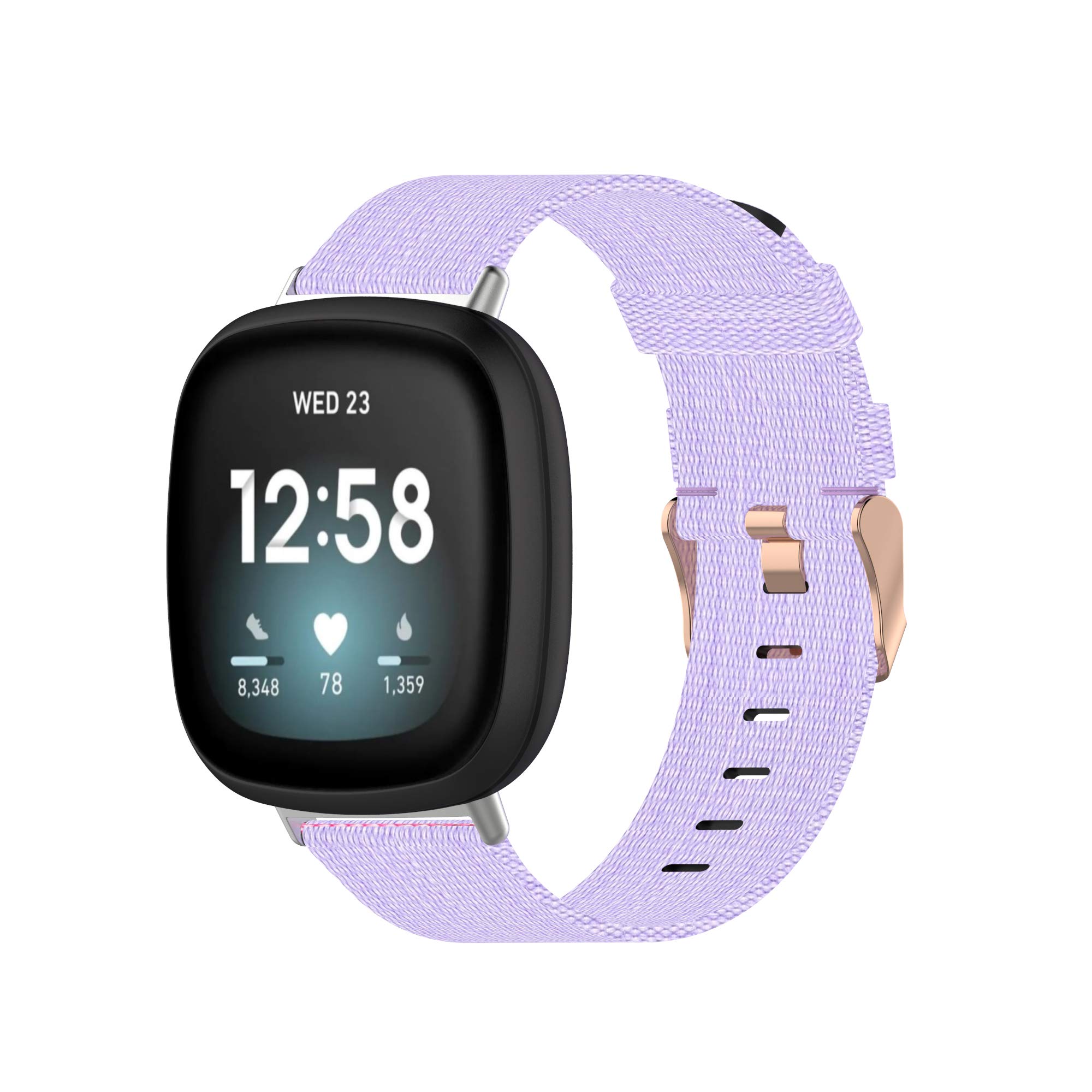 TenCloud Strap Compatible with Fitbit Versa 3/Sense Strap, Lightweight Stripe Nylon Fabric Woven Bands Replacement Bracelet Wristband Band for Sense/Versa 3 (Light Purple)