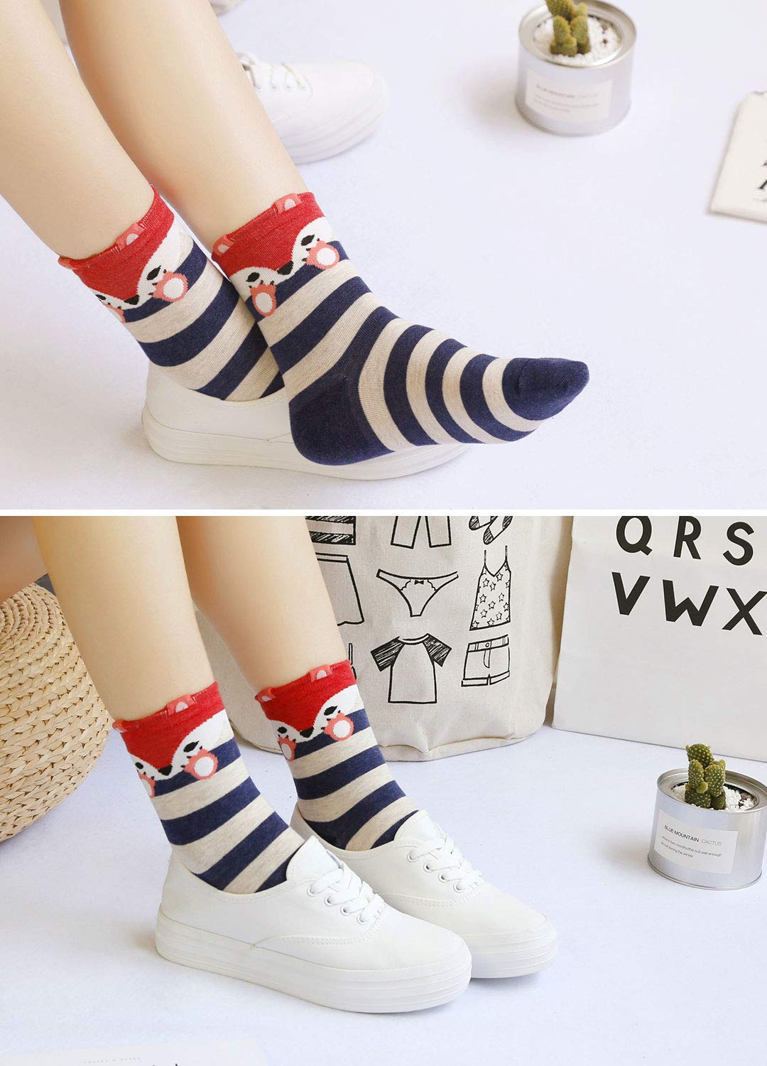 Women Fuzzy Socks Cotton Crazy Crew Funny Cute Novelty Animal Casual Ankle Christmas Socks for Girls Gift 5 Pairs