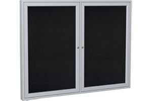 Ghent 48" x 60" 2-Door indoor Enclosed Recycled Rubber Bulletin Board, Shatter Resistant, with Lock, Satin Aluminum Frame,Black (PA24860TR-BK)-Made in USA