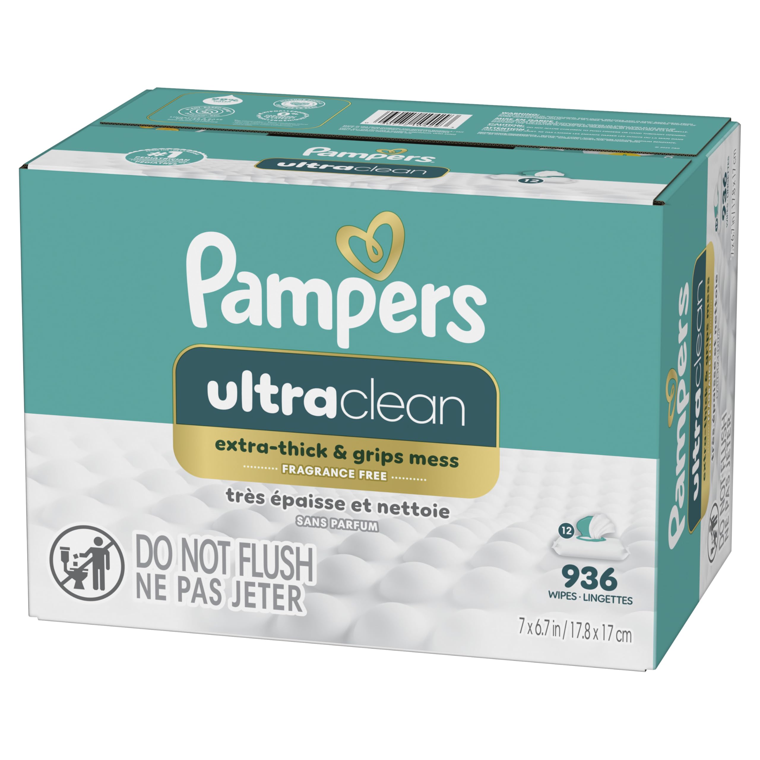 Pampers Ultra Clean Baby Wipes (Previously 'Free & Gentle'), 99% Water, Hypoallergenic, Unscented, 100% Plant Based, Plastic-Free, 936 Baby Wipes Total (12X Flip-Top Packs) [Packaging May Vary]