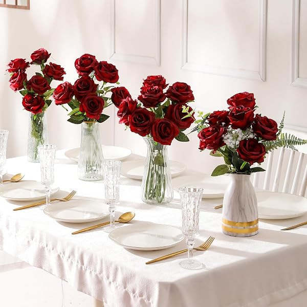 NUBRY 100PCS ARTIFICIAL SILK ROSES BULK,FAKE ROSES FLOWER WITH STEMS REALISTIC FLOWERS FOR WEDDING CENTERPIECE HOME PARTY DECOR(BURGUNDY)