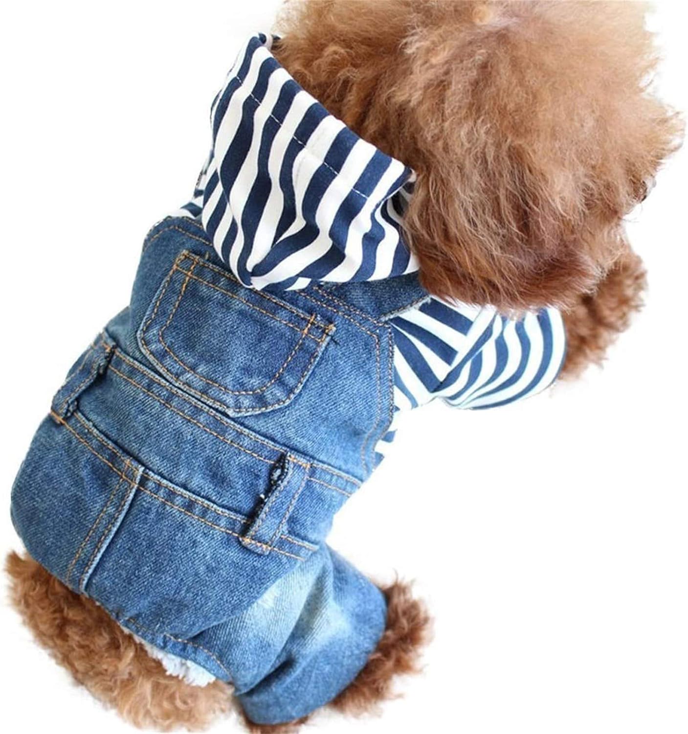 FeiFei66 Pet Clothes Pet Pant Siamese Jean Overalls Pet FourLegged Pajamas Stripe Hoodied Dog