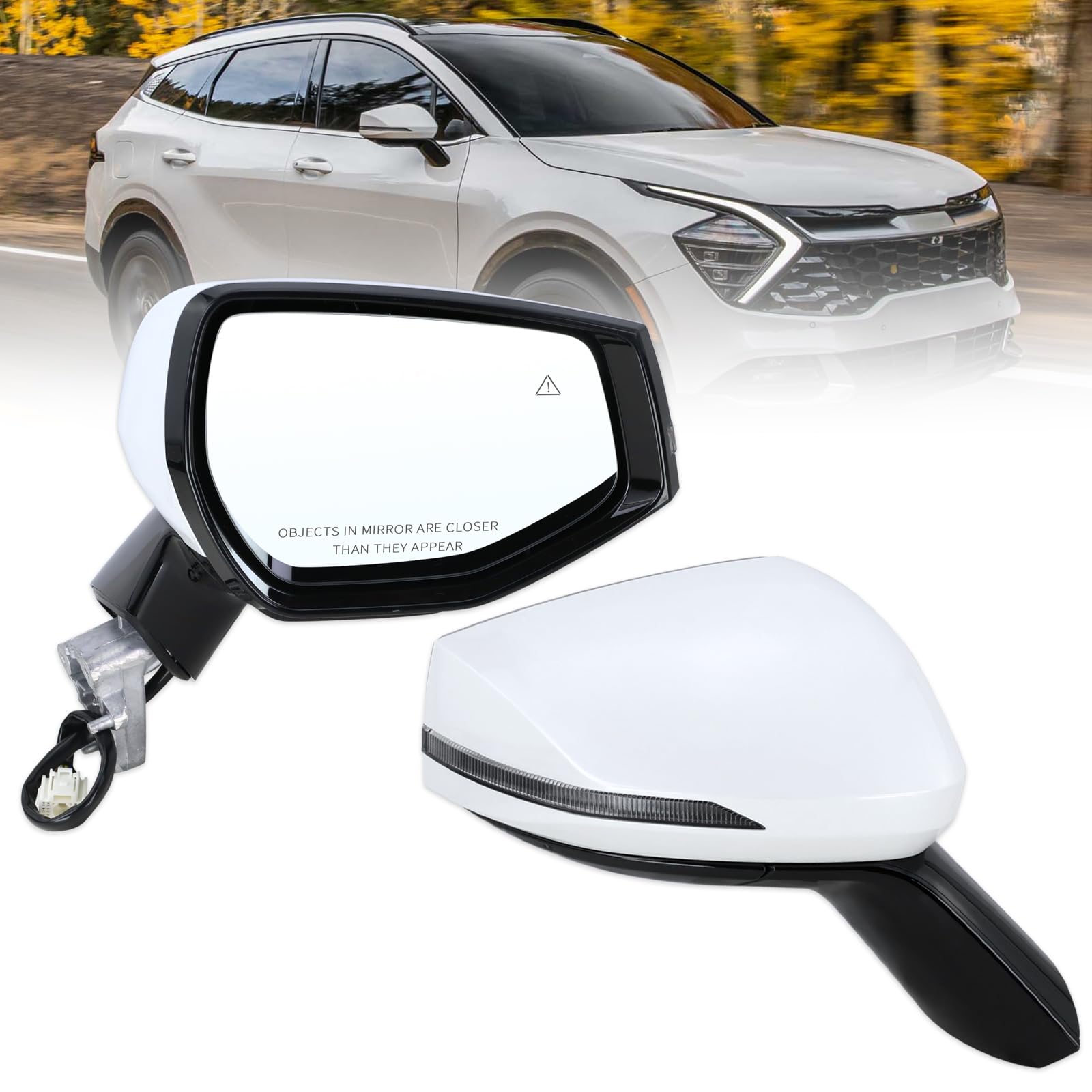 Photo 1 of Lqito Right Passenger Side Mirror Compatible With 2023 2024 2025 Kia Sportage With Manual Folding Power Glass Heated Turn Signal Blind Spot White Replace#87620P1060(8Pins)