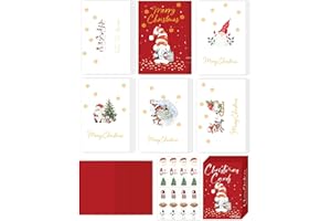 RINOLY Set of 24 Gnome Christmas Cards Boxed with Envelopes and Stickers,Gold Foil Christmas Gnome Cards,6 Assorted Designs Holiday Cards,Bulk Christmas Greeting Cards- 4x6 inch