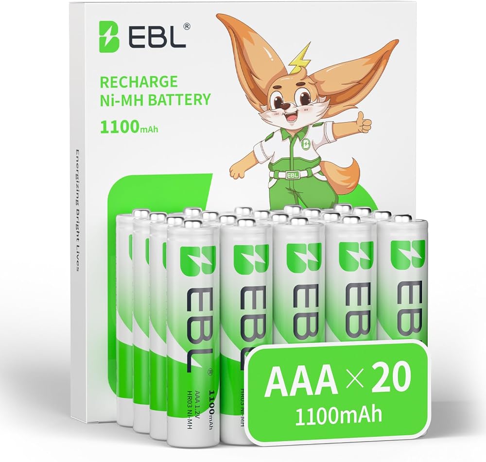 EBL AAA Rechargeable Ni-MH 1100mAh 20 Pack with Case High Capacity