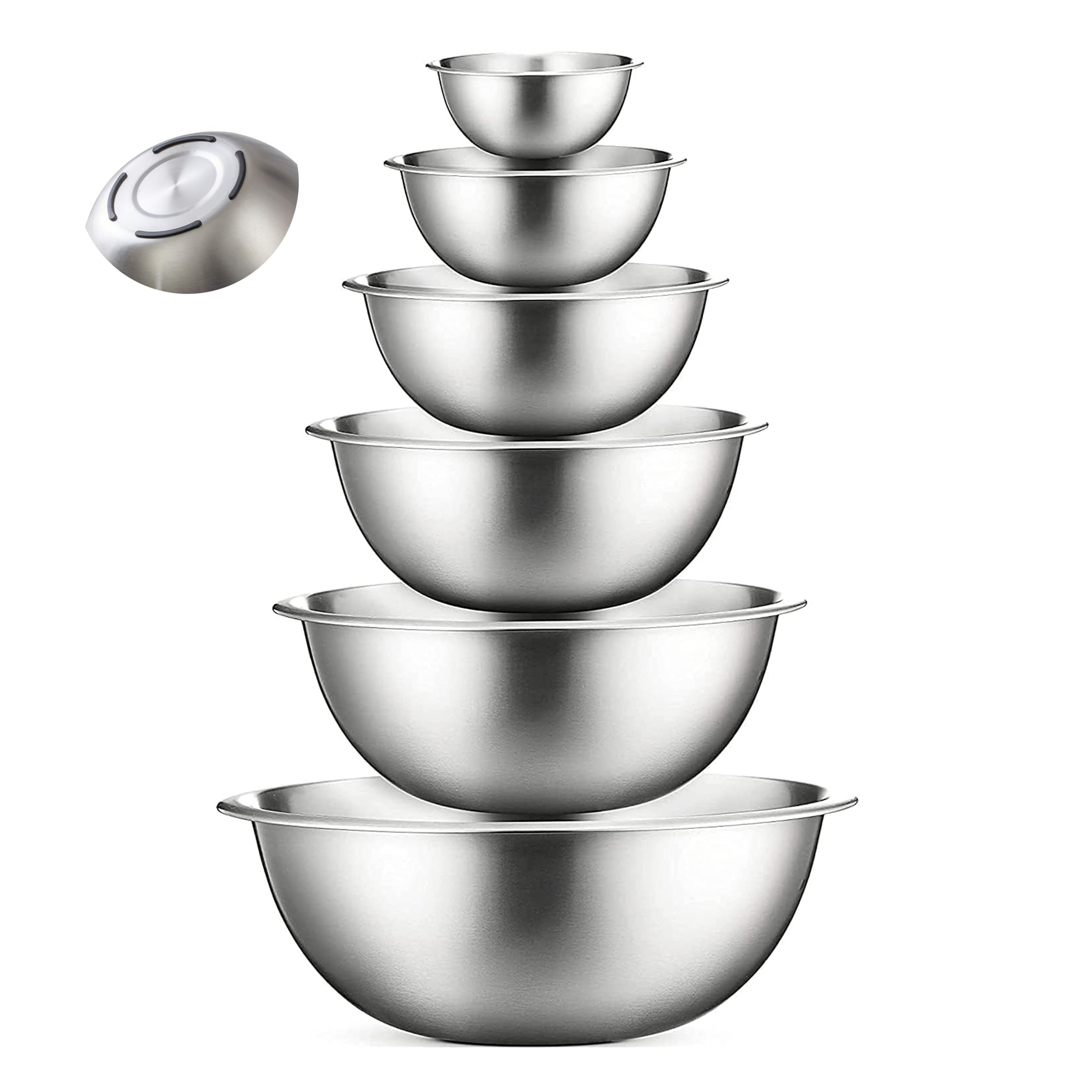 Photo 1 of COOK WITH COLOR Stainless Steel Mixing Bowls Set - Nesting Bowls with Non-Slip Bottom, 6 Pieces, Silver with Non Slip Bottom